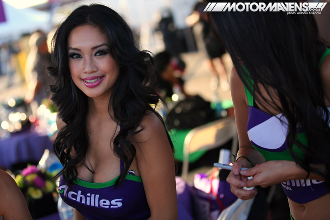 Ashley Vee Achilles Tire umbrella girl Ray Ban Formula Drift Championship Finale Irwindale Speedway drifting