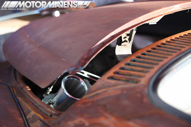 rusty rusted volkswagen vw beetle bug Mooneyes hot rod rat kustom Irwindale Speedway xmas party