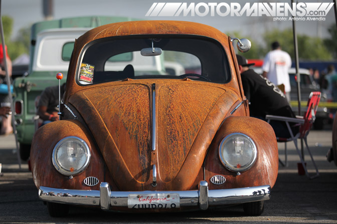 rusty rusted volkswagen vw beetle bug Mooneyes hot rod rat kustom Irwindale Speedway xmas party