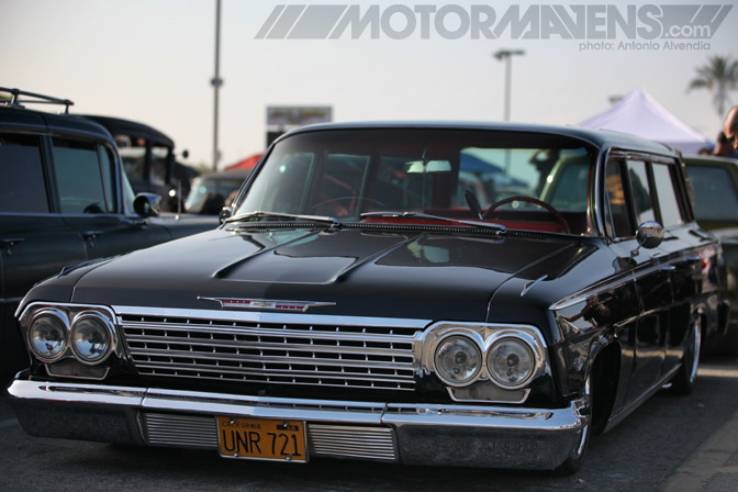 Impala Chevrolet station wagon Mooneyes hot rod rat kustom Irwindale Speedway xmas party