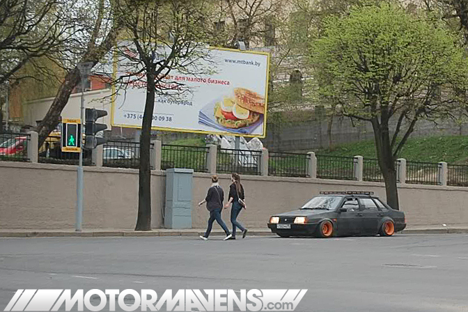 Lada Russia lowered slammed stretched tire dropped scraping